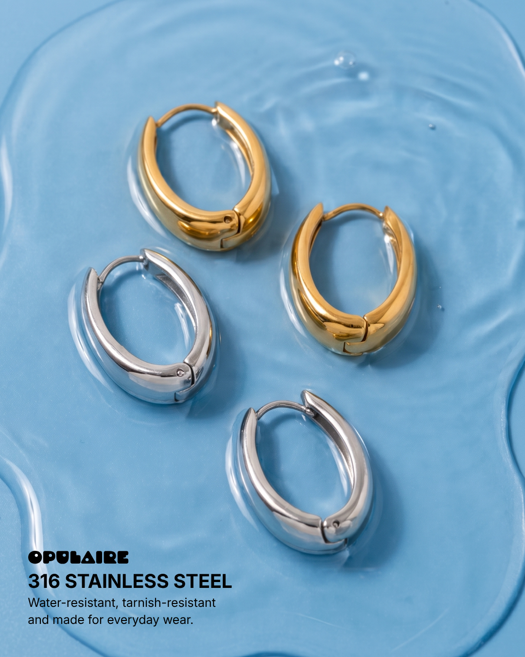 Zianne - Oval hoop earrings - Stainless steel