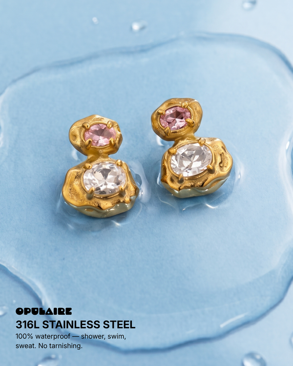 Evi - Two stone stud earrings - Stainless steel