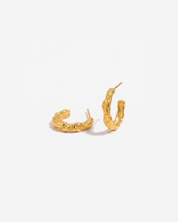 Yara - Hammered open Hoop earrings - Stainless steel