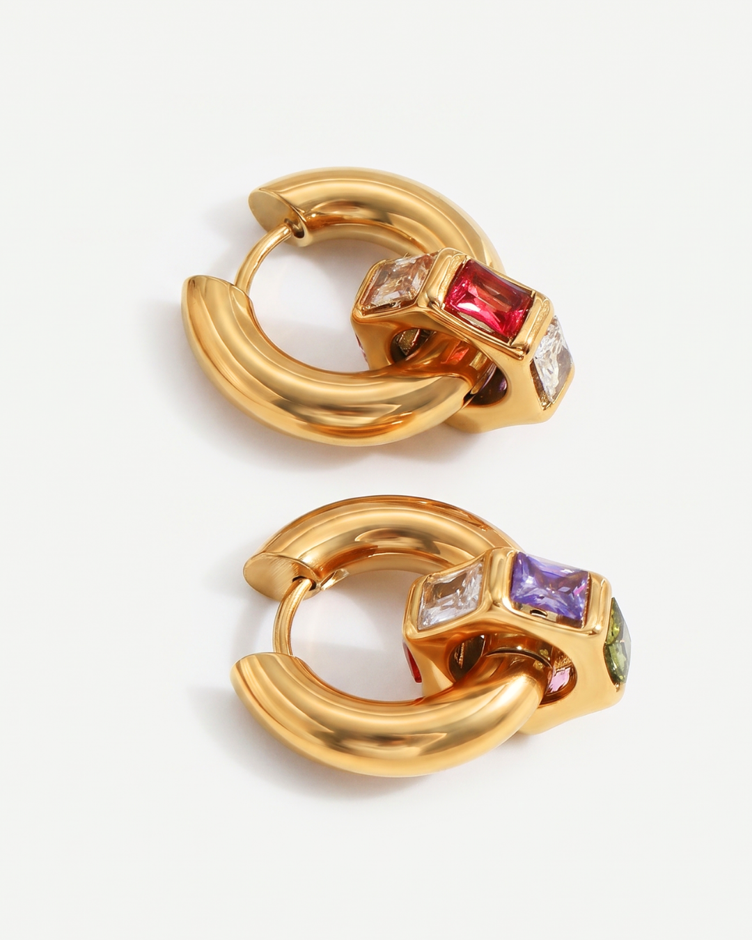 Ziva - Chunky huggie hoop earrings - Stainless steel