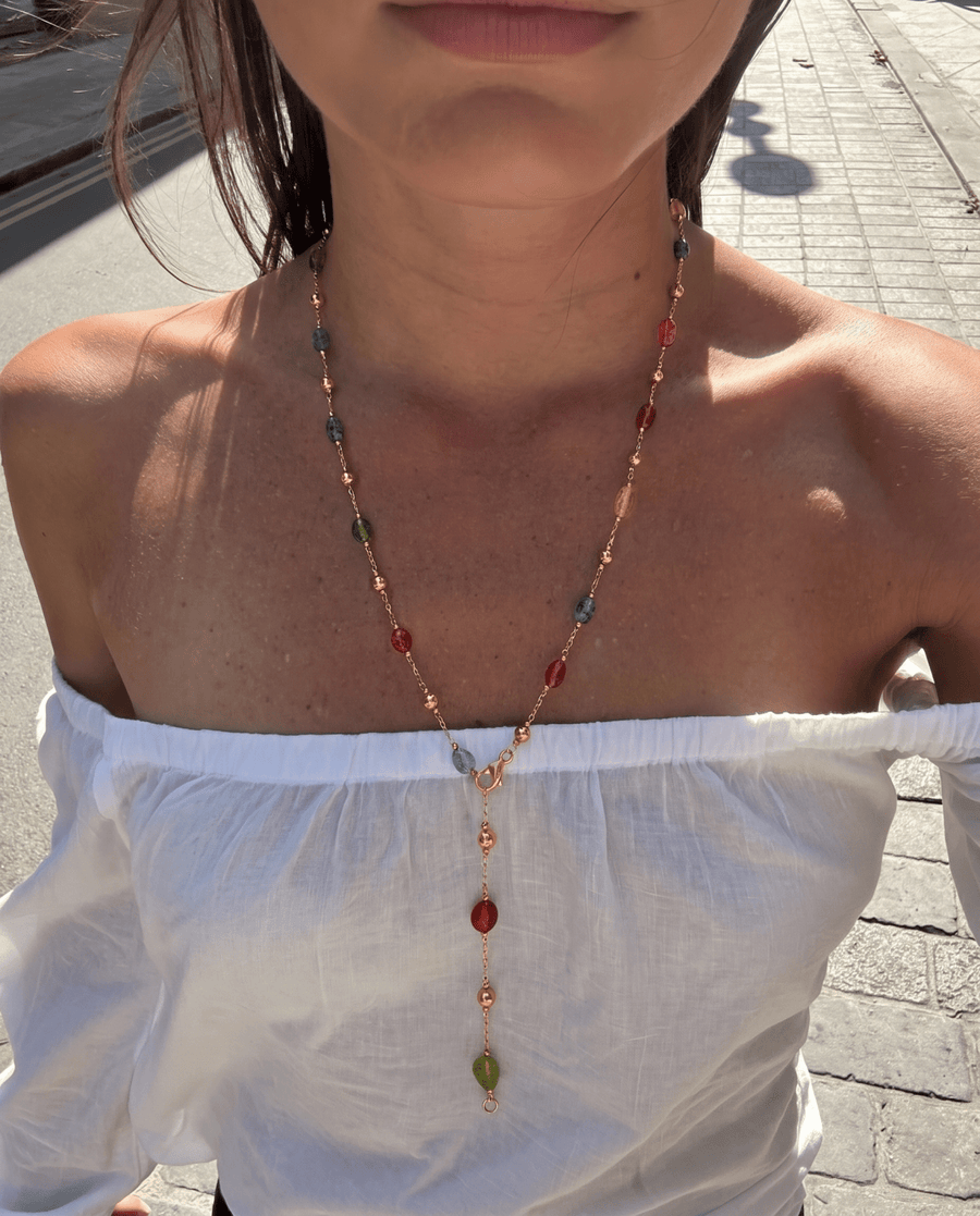 Astoria - Long stone necklace - Stainless steel