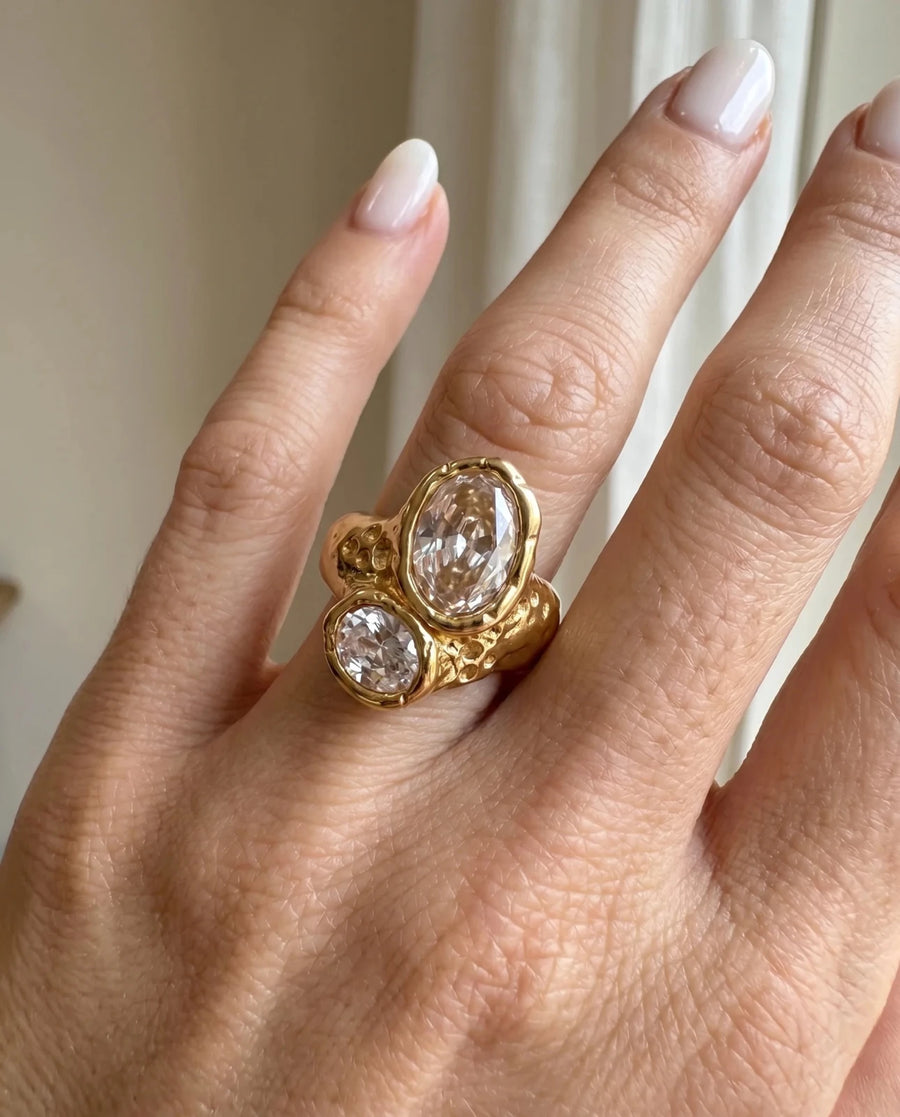 Aya - Chunky double stone ring - Stainless steel