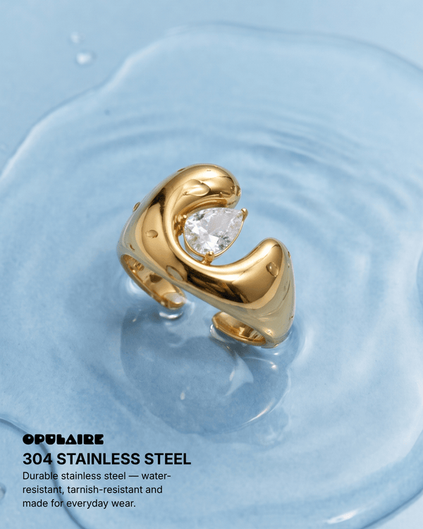 Clara - Chunky dome ring - Stainless steel - Opulaire - WATERPROOF jewelry - Adjustable -