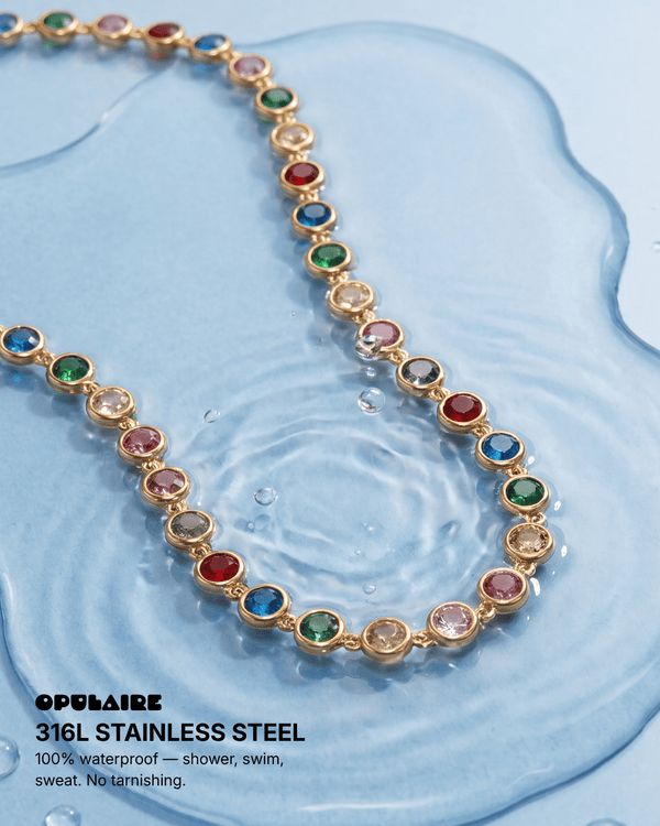 Daisy - Bezel tennis Necklace - Stainless steel - Opulaire - WATERPROOF jewelry - 