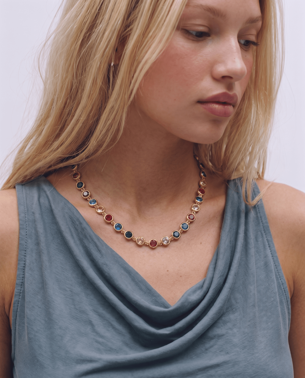 Daisy - Bezel tennis Necklace - Stainless steel - Opulaire - WATERPROOF jewelry - 