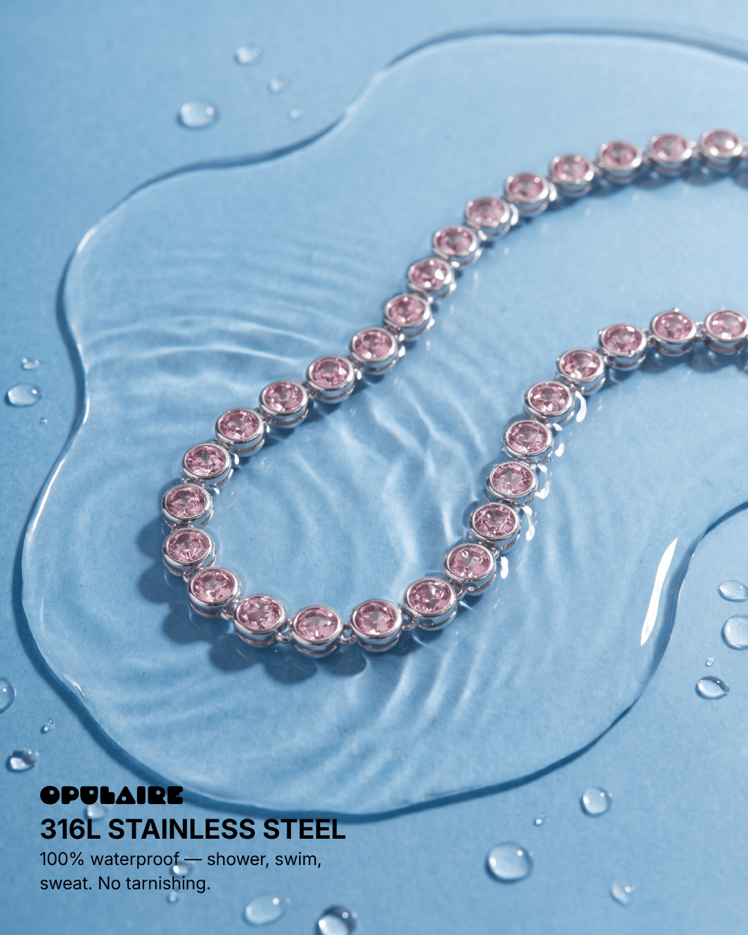Daisy - Bezel tennis Necklace - Stainless steel - Opulaire - WATERPROOF jewelry - 
