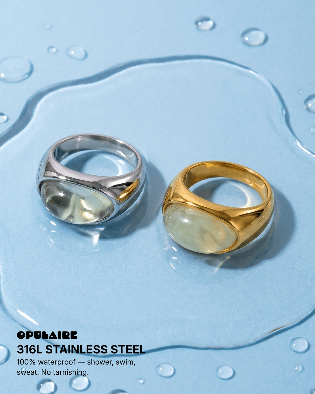 Forlì - Chunky cabochon dome ring - Stainless steel - Opulaire - WATERPROOF jewelry - EU 52 -
