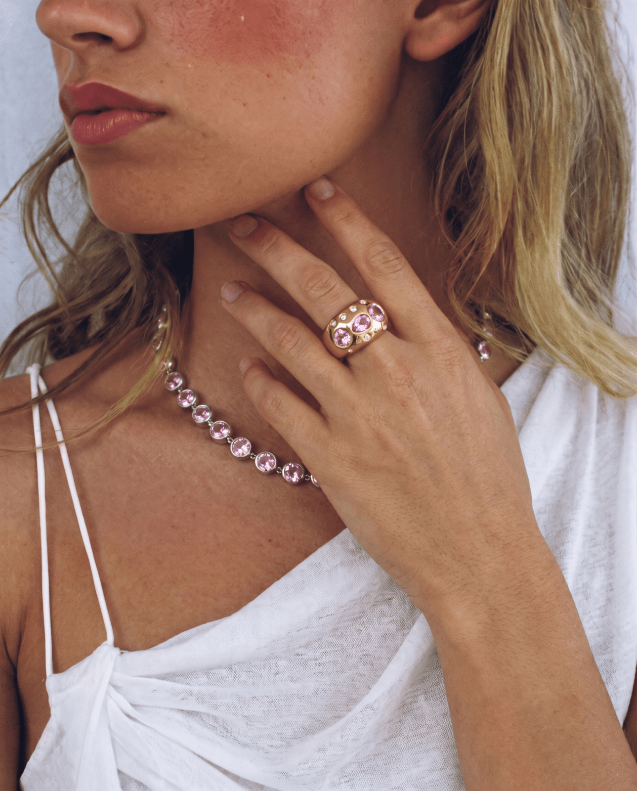 Gini - Chunky scattered crystal ring - Stainless steel - Opulaire - WATERPROOF jewelry - EU 54 -