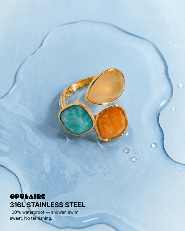 Linde - Three stone ring - Stainless steel - Opulaire - WATERPROOF jewelry - Adjustable -