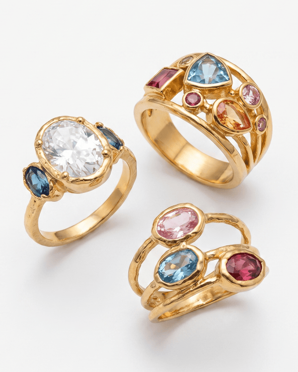 Lova - Gemstone stacking rings - Stainless steel - Opulaire - WATERPROOF jewelry - EU 54 -