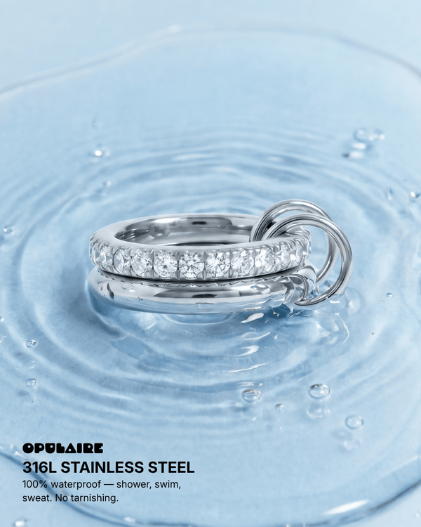 Nella - Stacked stone ring - Stainless steel - Opulaire - WATERPROOF jewelry - EU 54 -