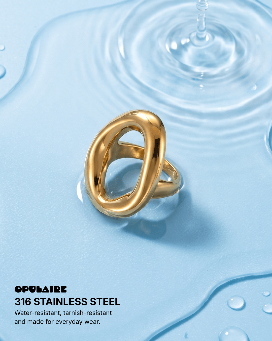 Olivia - Chunky open circle ring - Stainless steel - Opulaire - WATERPROOF jewelry - EU 52 -