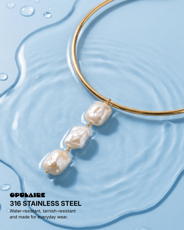 Perla - Pearl collar necklace - Stainless steel - Opulaire - WATERPROOF jewelry - 