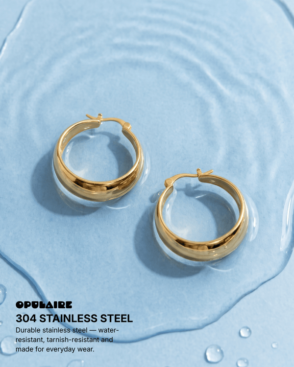 Poza - Chunky dome hoop earrings - Stainless steel - Opulaire - WATERPROOF jewelry - 