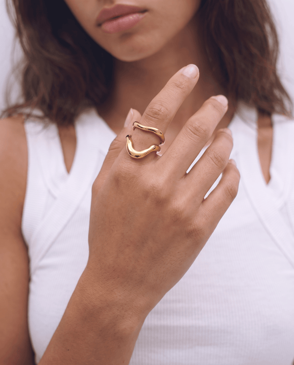 Rosa - Wavy open ring - Stainless steel - Opulaire - WATERPROOF jewelry - Adjustable -