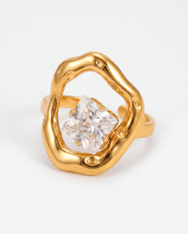 Seda - Molten floating crystal ring - Stainless steel - Opulaire - WATERPROOF jewelry - Adjustable -