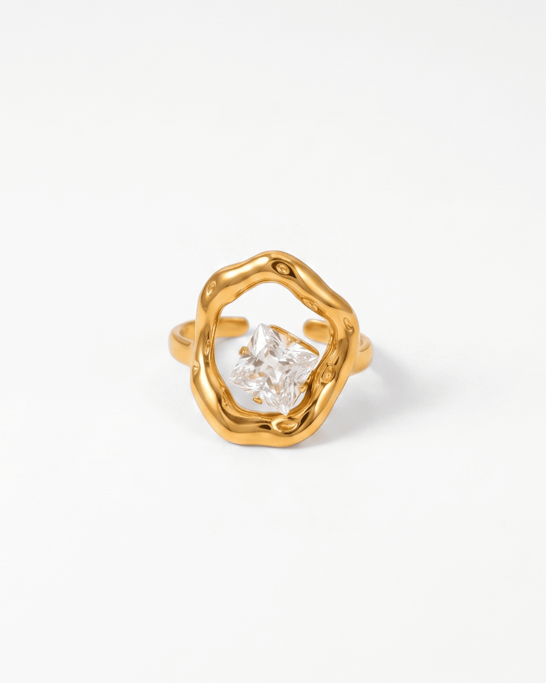 Seda - Molten floating crystal ring - Stainless steel - Opulaire - WATERPROOF jewelry - Adjustable -