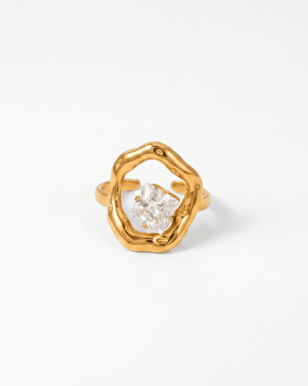 Seda - Molten floating crystal ring - Stainless steel - Opulaire - WATERPROOF jewelry - Adjustable -