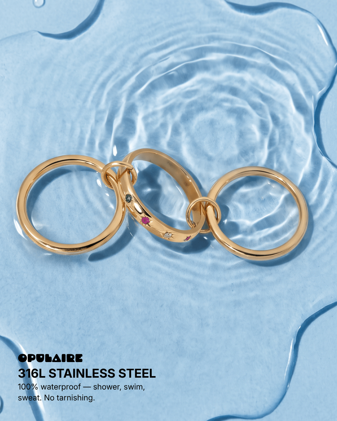 Soho - Stacked ring - Stainless steel - Opulaire - WATERPROOF jewelry - EU 54 -