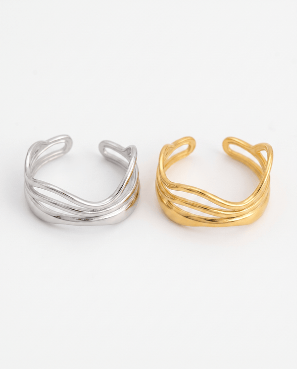 Voleno - Wavy multi-band ring - Stainless steel - Opulaire - WATERPROOF jewelry - Adjustable -